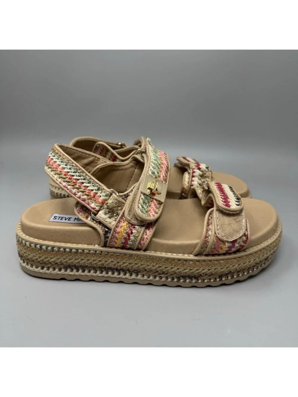 Steve Madden Sandals Womens Size 11 Big Mona Raffia Platform Multicolor Summer